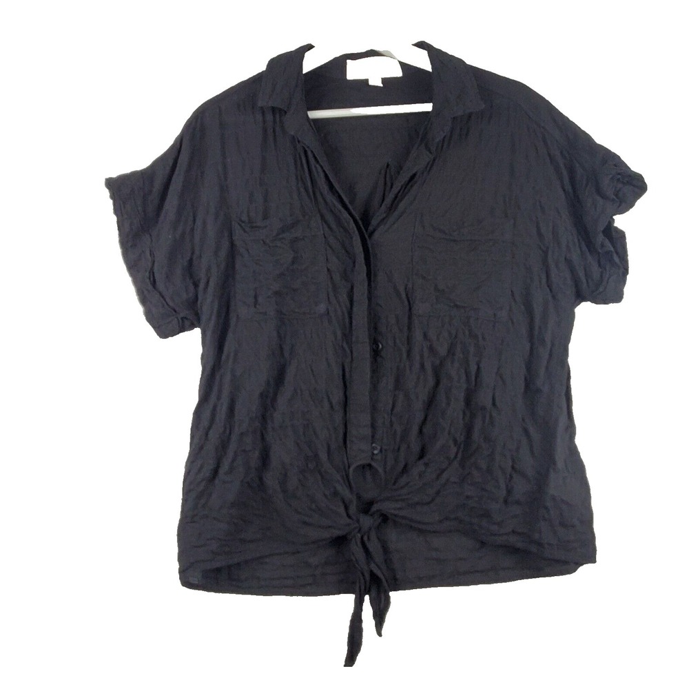 Cloth & Stone Anthropologie Womens Medium Black Rayon Stretch Seersucker Tie